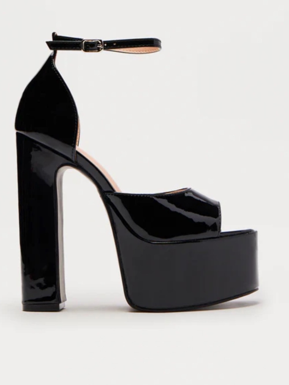 Forever 21 Black Patent Platform Ankle-Strap Chunky High Heels Size 10